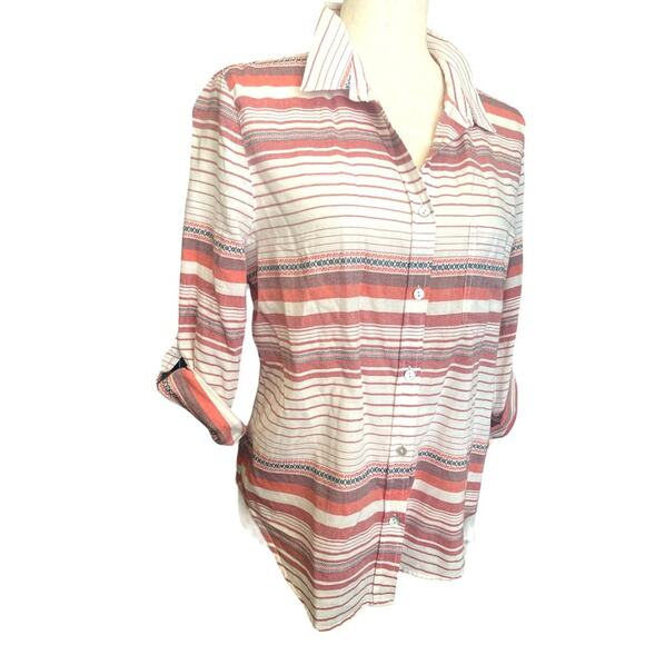 Sanctuary Cotton Striped Roll Tab Sleeves Shirt L - Picture 2 of 7